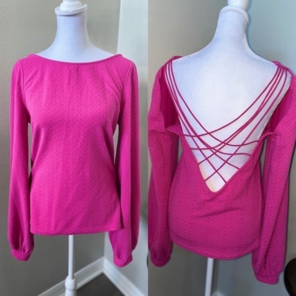 Free people pink long sleeve top with open back